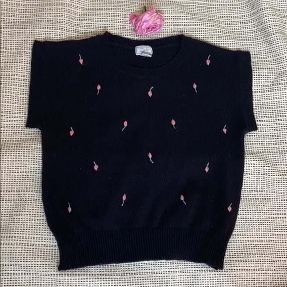 Sweet Vintage Rosebud Sweater Vest Cap Sleeve - Picture 1 of 6